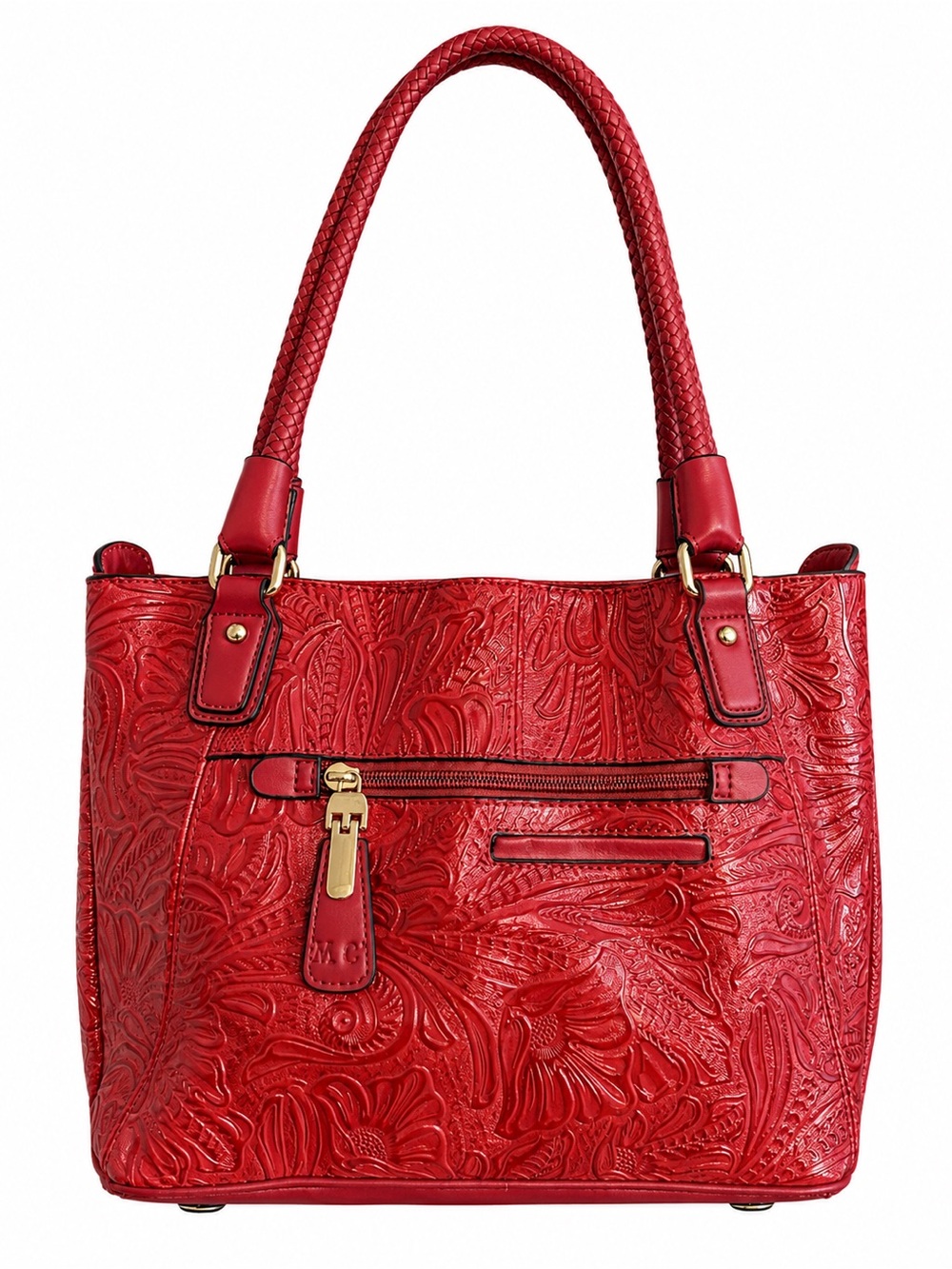 M.C Etched Red Leather Bag